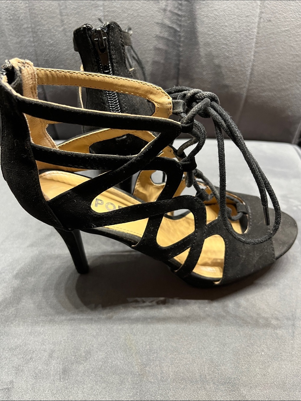 Report Black Suede Lace-Up Cutout High Heels